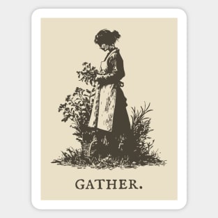 Gather Flowers in an Apron Vintage Illustration Sticker